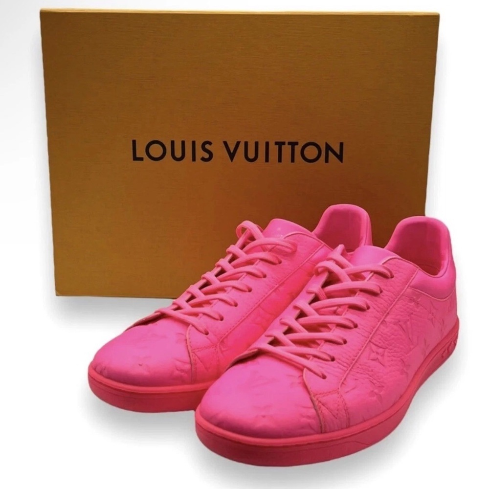 Louis Vuitton Luxembourg Monogram Embossed Pink Leather Sneakers Men’s 8.5 RARE